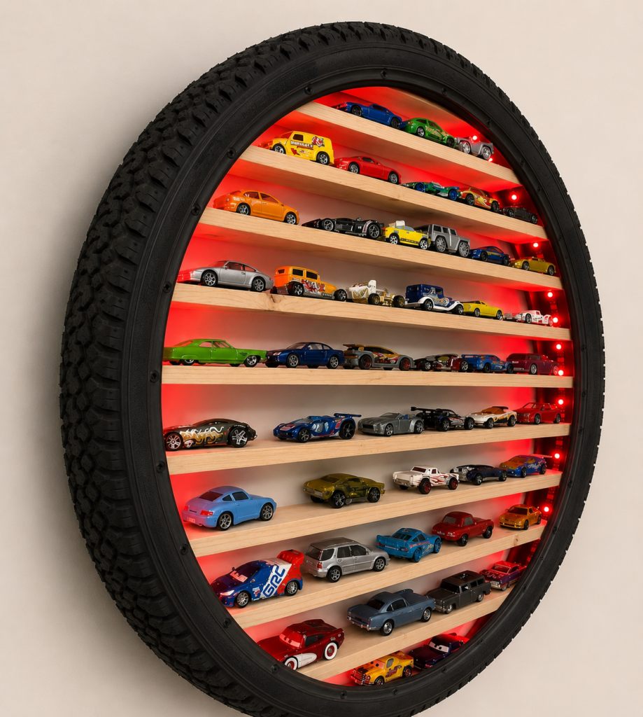Recycled tire wall shelf